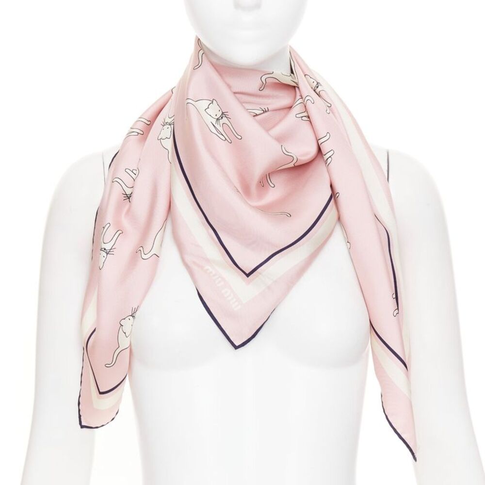 Miu Miu Whimsical Animal Cat Print silk twill scarf